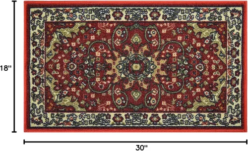 Miniatura 2 de RugStylesOnline Tapete Isfahan de medallón persa, color rojo oscuro, tapete de goma antideslizante para puerta de entrada interior, tapete de puerta