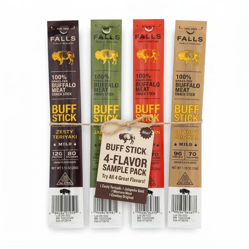 Miniatura 8 de Falls Family Ranches - Buff Sticks Cowboy Original (caja de cartón) - Suave - 0.32 oz de proteína - 0.00 oz de azúcar - 70 calorías - Paquete de 12