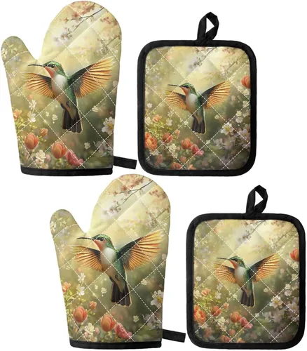 Miniatura 18 de UNICEU Juego de 4 manoplas de horno personalizadas y soportes para ollas, decoración de cocina, guantes protectores personalizados para hornear