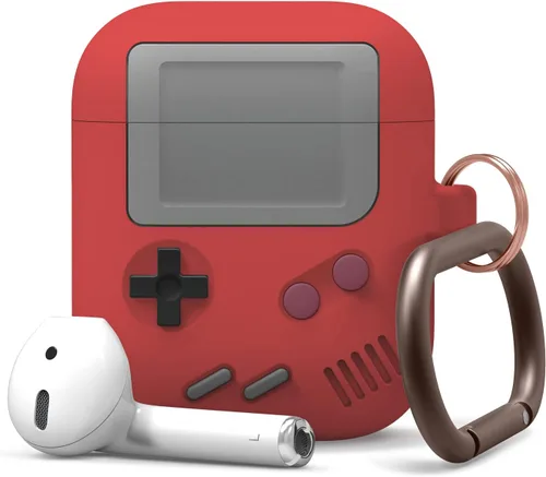 elago AW5 - Funda compatible con AirPods 1 y 2, diseño clásico de jugador de juego con llavero, construcción de silicona duradera (rojo) [registrado