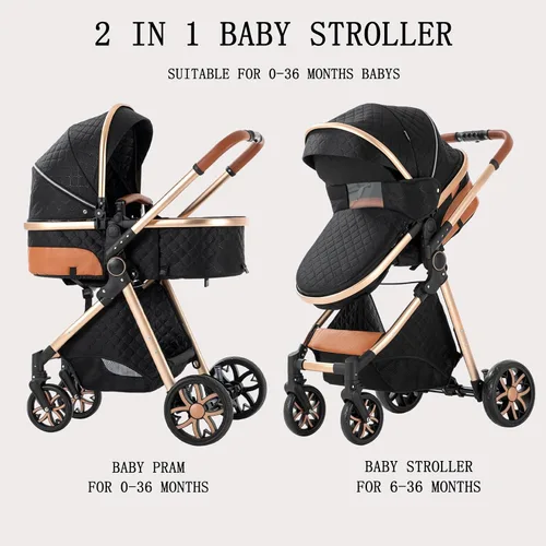 Miniatura 2 de Cochecito de bebé 2 en 1 con función de cochecito, plegable, portátil, cómodo, para bebés de 0 a 36 meses (negro)