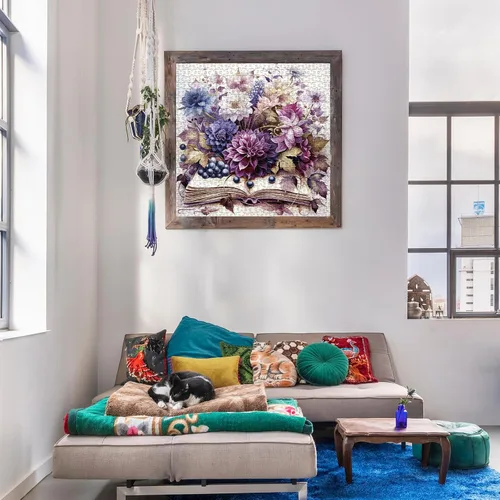 Miniatura 5 de Rompecabezas de libros de flores moradas para adultos, 1000 piezas de naturaleza, hermosas plantas, arte floral, rompecabezas imposible desafiante
