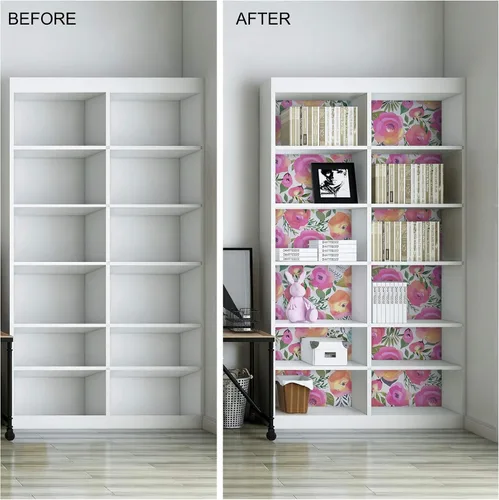 Miniatura 5 de WENMER Papel tapiz floral para despegar y pegar de 17.7 x 118 pulgadas, acuarela decorativa de flores rosas durazno, extraíble, para tocador