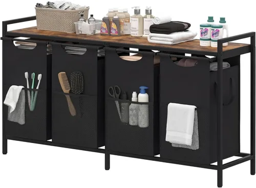 Miniatura 10 de Heybly Cestos para la ropa sucia, 3 × 15 galones (171 L) cesta de lavandería con clasificador de escritorio grande para organización de lavandería