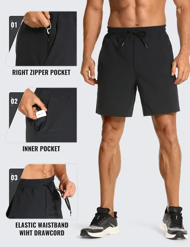 Miniatura 3 de CRZ YOGA Pantalones cortos de entrenamiento sin forro para hombre, 7 pulgadas, secado rápido, para correr, deportes, gimnasio, con bolsillos