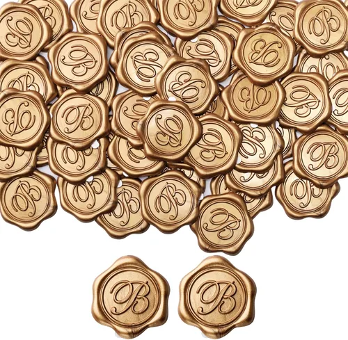 Miniatura 8 de Yoption - Pegatinas de sello de cera con letra inicial del alfabeto L, paquete de 100 unidades, autoadhesivas, estilo antiguo dorado, para sobres