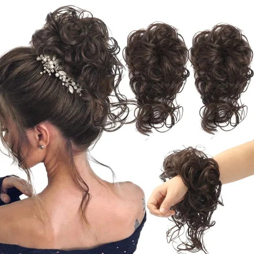 Miniatura 23 de Extensiones de cabello con moño desordenado, superlargas, estilo recogido, recogido, con banda elástica, para mujeres y niñas (12H24)