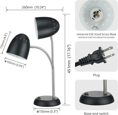 Miniatura 3 de Lámpara de mesa de diseños simples para cuidar los ojos, lámpara de escritorio básica de metal LED E26 con cuello de ganso flexible, lámpara