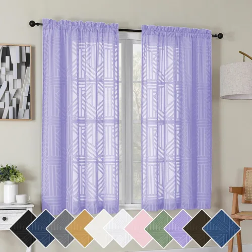 Miniatura 41 de Simplebrand Cortinas traslúcidas negras de cocina de 24 pulgadas de largo, 2 paneles, filtrado de luz, geométrico jacquard con textura, cortinas