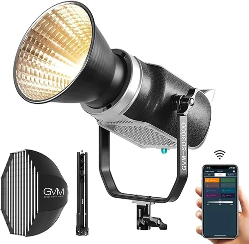 GVM - Kit de luz de video de 300 W, iluminación continua para fotografía con caja de luz y soporte Bowens, 2700 ~ 7500 K, 112000 Lux@1.6 ft luz de