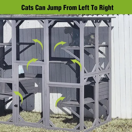 Miniatura 6 de Gutinneen Catio - Casa grande para gatos al aire libre en recinto para gatos para interiores, jaula de condominio con puerta, plataforma y casa