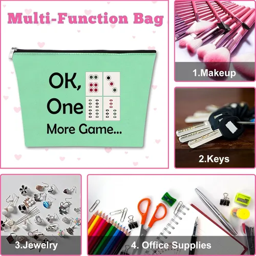 Miniatura 7 de Mxrymvu Mahjong Lovers Gift for Women Makeup Bag Mahjong Player Gifts for Friend Grandma, azul y verde, Viajes