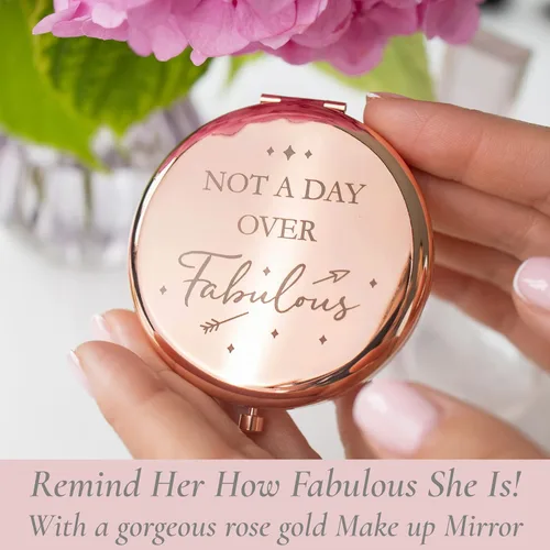 Miniatura 2 de CV CHARVORIA Regalos de cumpleaños para mujer, espejo compacto de oro rosa con texto en inglés "Not a Day Over Fabulous", ideas de regalo