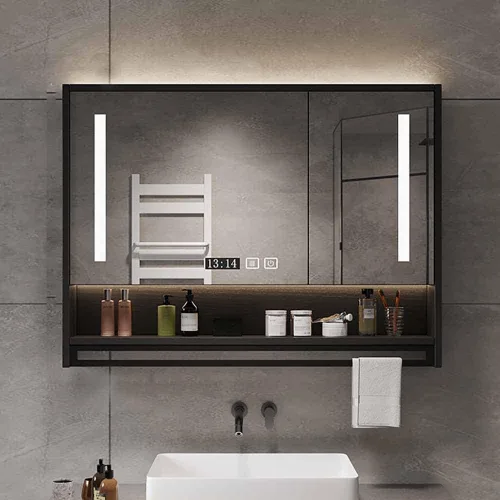 Miniatura 13 de Armario moderno de pared de baño de 40 x 30 pulgadas, gabinete inteligente con espejo de tocador con antivaho, botiquín iluminado por LED