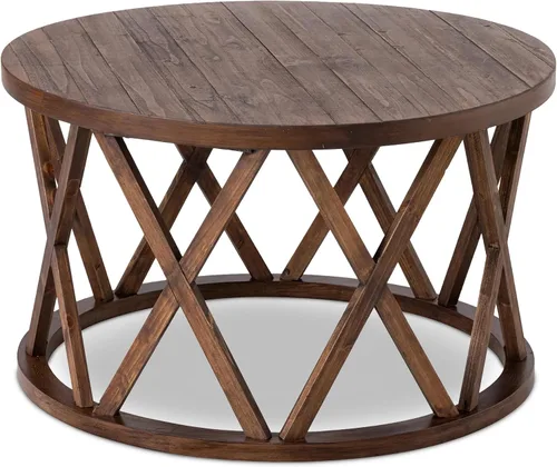Miniatura 10 de COZAYH Mesa auxiliar de granja, mesa auxiliar redonda rústica con patas de motivos en X, parte superior texturizada de madera, para estilo bohemio