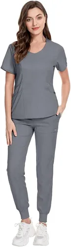 Miniatura 13 de niaahinn Conjunto de uniformes médicos para mujer, uniformes de enfermería, cuello en V clásico y pantalones quirúrgicos para correr