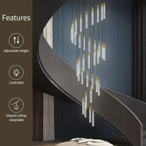 Miniatura 2 de Candelabro moderno de 36 luces para sala de estar, acabado de latón dorado, luces colgantes de techo LED regulables de 216 W 6000 K para escalera