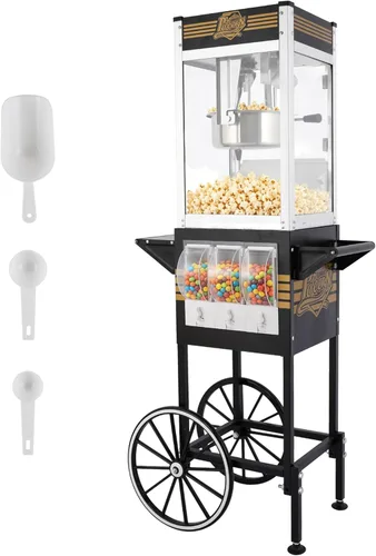 Miniatura 9 de Máquina de palomitas de maíz con carrito, con ruedas, cuchara de aceite de acero inoxidable, carrito móvil con taquillas para cine en casa Negro