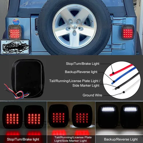 Miniatura 3 de 2 Piezas Luces Traseras Cuadradas Ahumadas Combinación Luces Traseras Rojas de Parada Señal de Giro Freno Montaje de Lámparas con Luces Marcadoras