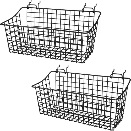 Miniatura 9 de Paquete de 4 cestas de tablero de clavijas, ganchos de estantes de metal negro para tableros de clavijas de 1/8 pulgadas y 1/4 pulgadas, juego