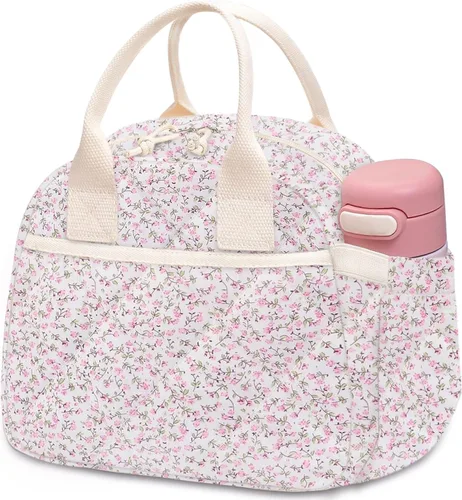 Miniatura 14 de Carry bloom Lonchera para mujer, lonchera aislada, bonita lonchera de pana reutilizable para el trabajo (1 rayas blancas y negras)