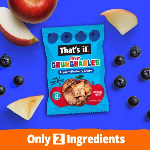 Miniatura 5 de That's it. Fruit Crunchables - Chips 100% de Manzana + Arándano, Paquete de 15 bocadillos saludables para niños a base de plantas, sin OGM, sin