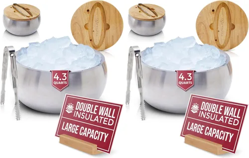 Miniatura 12 de Gusto Nostro Cubo de hielo aislado de 4.1 L con tapa y pinzas, cubo de hielo de acero inoxidable de doble pared, grande, sin BPA para bar de Plateado