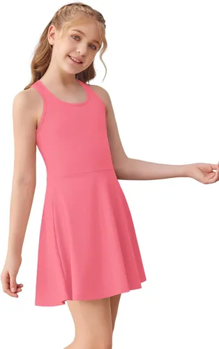 Miniatura 4 de Haloumoning Vestido de tenis sin mangas para niñas, vestido de golf con espalda cruzada para niños, vestido deportivo escolar con bolsillos cortos