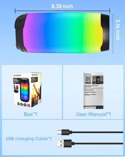 Miniatura 5 de Altavoz Bluetooth portátil con luces LED que cambian de color, función TWS, soporte de tarjeta TF/USB/AUX, sonido estéreo HD, altavoz de Navidad