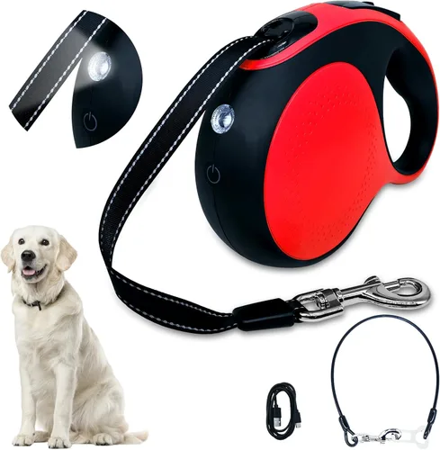 Miniatura 11 de Correa retráctil para perro con cable a prueba de mordeduras y linterna LED, correa resistente de 16 pies, adecuada para perros pequeños/medianos