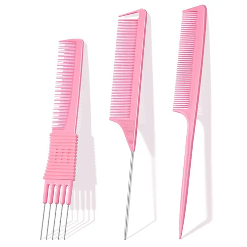 Miniatura 8 de TsMADDTs Peines de cola de rata para mujeres y hombres, juego de 3 peines para trenzar, separar, peinar, dientes finos, color negro