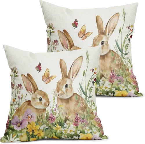 Miniatura 10 de Juego de 2 fundas de almohada de plantas verdes de 18 x 18 pulgadas, diseño de hojas de helecho botánico verde salvia, primavera, verano, vintage