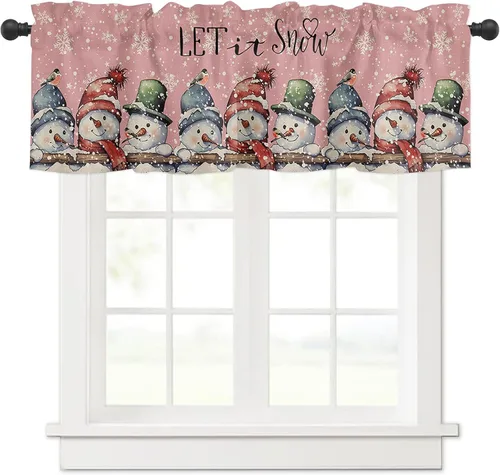 Miniatura 14 de Cenefa de cortina con lazo rojo de Navidad para ventanas, sala de estar, cocina, baño, granja, bolas de Navidad de acuarela con diseño de bayas