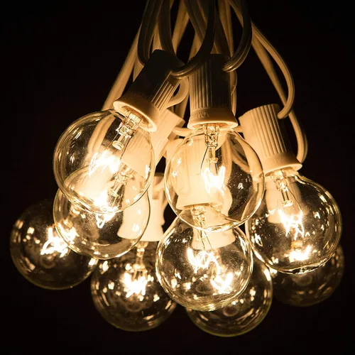 Miniatura 9 de SUNSGNE Guirnalda de luces de patio de 100 pies, luces de cadena G40 para exteriores con 105 bombillas Edison de globo transparente (5 de repuesto)