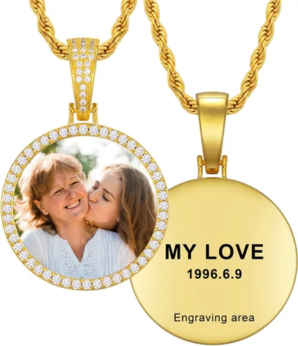 YIMERAIRE Collar personalizado con fotos de texto, etiquetas de perro, collar de acero inoxidable, colgante de corazón con collar de imagen,