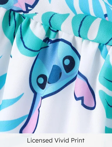 Miniatura 3 de Disney Stitch Minnie Frozen Elsa - Vestido de princesa sin espalda para niñas, hombros descubiertos, manga corta, cintura ceñida, ropa para niños