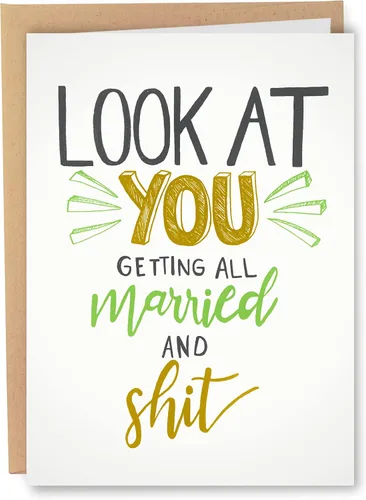 Sleazy Greetings Divertida tarjeta de boda para compromiso matrimonial – Humor para adultos, tarjeta de felicitación de boda sucia (casado y mierda)