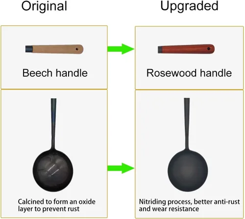 Miniatura 6 de Espátula y cucharón tradicionales hechos a mano para wok, juego de utensilios de cocina asiáticos con mango de madera, juego de chuan chino y hoak