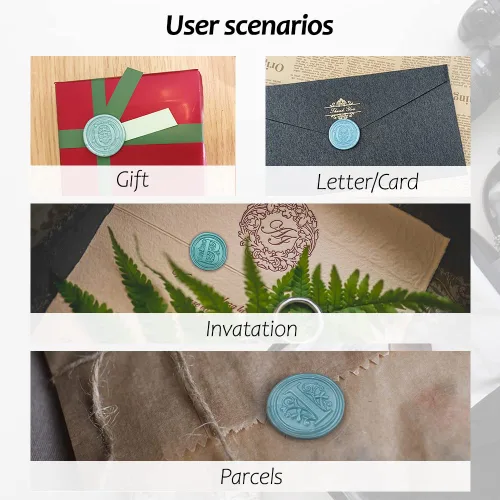 Miniatura 4 de Sello de cera medieval tradicional del alfabeto inicial, cabeza de latón, mango de madera, sellos de letras para tarjeta/sobre/regalo - (Letra W)
