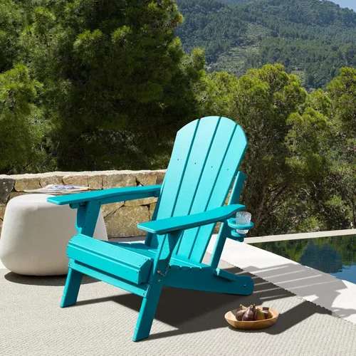 Miniatura 7 de Lepdep Silla plegable Adirondack moderna ajustable de plástico para exteriores, resistente a la intemperie, 3 posiciones con soporte para tazas