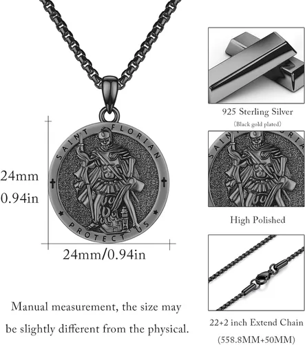 Miniatura 5 de Collar con colgante de plata de ley 925 con medalla de San Patrón, joyería religiosa para hombres y mujeres, con cadena de acero inoxidable 316L