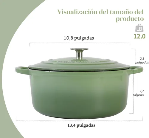 Miniatura 3 de EDGING CASTING Olla de hierro fundido esmaltada con tapa para horno holandés, 5.5 cuartos de galón, para hornear pan, cocinar, verde pistacho