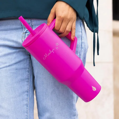 Miniatura 7 de Vaso personalizado de 40 onzas con asa y pajilla, taza de acero inoxidable personalizada para bebidas frías y calientes, taza de viaje con 2 popotes
