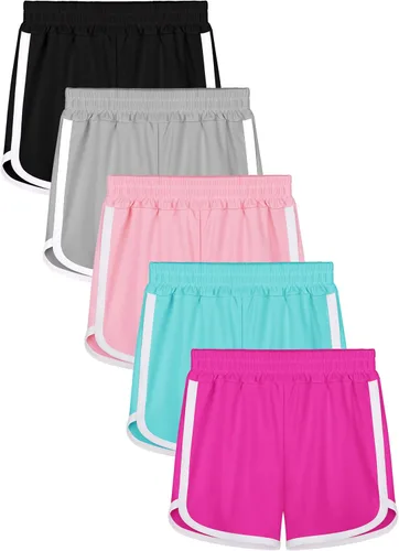 Resinta Paquete de 5 pantalones cortos deportivos para niñas, pantalones cortos deportivos de fútbol para niños, de secado rápido, para gimnasio,