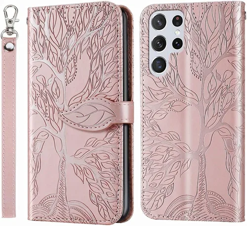 Miniatura 9 de Funda para Samsung Galaxy S23 Ultra, Samsung S23 Ultra 5G, piel sintética de alta calidad con relieve, función atril, ranuras para tarjetas, correa