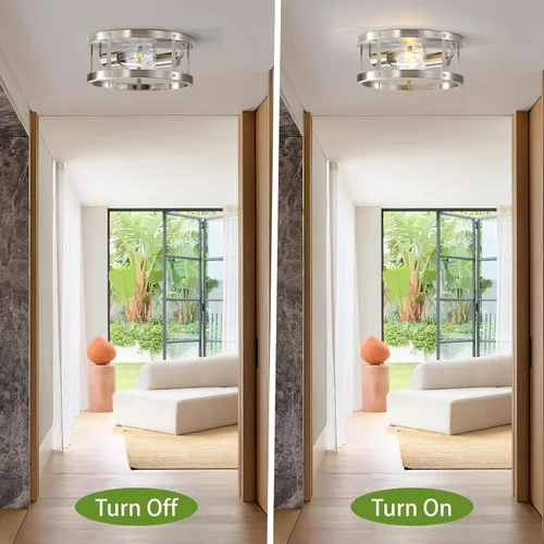 Miniatura 5 de Lámpara de techo industrial de 2 luces, montaje empotrado, níquel cepillado, lámpara de techo moderna para cocina, dormitorio, sala de estar