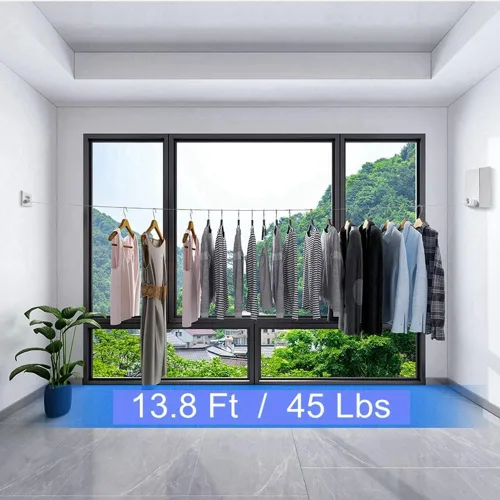 Miniatura 2 de Tendedero retráctil para exteriores e interiores, resistente de acero inoxidable ajustable con cuerda de secado de alambre con funda de ABS + Rosa