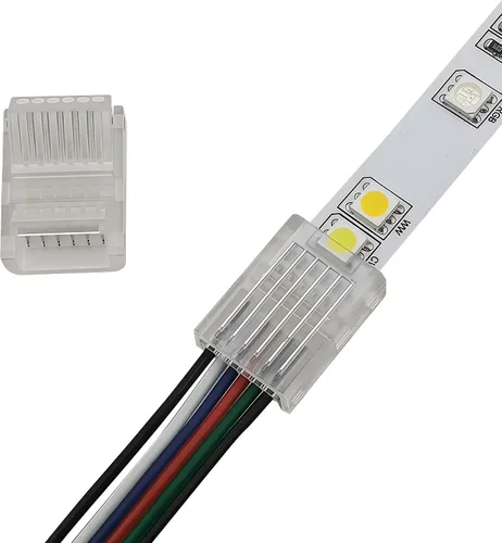 Conector de tira LED de 6 pines para luces blancas dobles RGB de 0.472 in, adaptador de tira a cable sin soldadura para cinta de 6 conductores,
