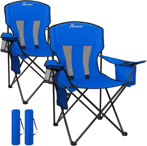 Miniatura 15 de Romswi Sillas de Camping de Gran Tamaño, Soporte Resistente de 227 KG, Sillas Deportivas con Respaldo y Brazos Acolchados, Soporte para Tazas y Negro