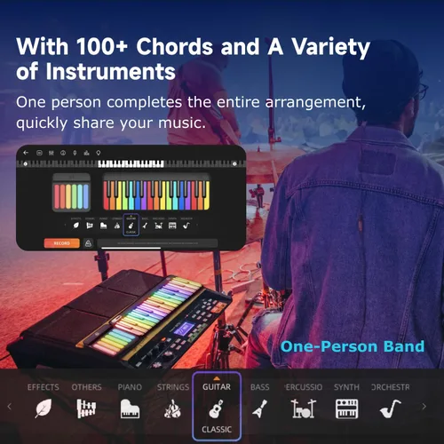 Miniatura 7 de Teclado de piano inteligente Popupiano, teclado de piano digital de 59 teclas para principiantes, luces LED arcoíris y aplicaciones gratuitas, 256